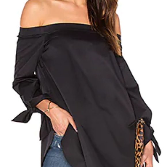 Sz 0 Tibi Black Off the Shoulder Tie Sleeves Tunic Shirt Blogger Favorite - Picture 6 of 15